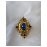 Vtg. Gold-Tone Brooch Opaque Blue Cabochon Stone