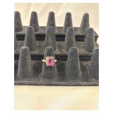 Large Emerald-Cut Amethyst Color Glass Stone Ring