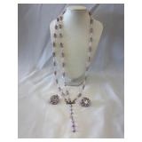 Pink and Clear Glass Beaded Necklace &