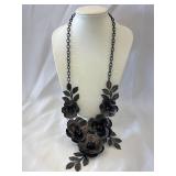 Metal Rose Statement Necklace Gunmetal Tone