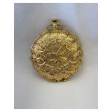 Ornate Gold Tone Powder Compact 2.25'