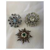 Three Vintage Rhinestone Brooches 1.25' - 1.5'
