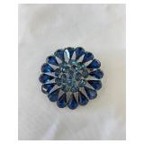 Vintage Blue Rhinestone Flower Brooch 2'