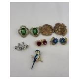 Parrot Brooch  Assortment of Earrings