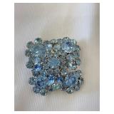 Vintage Blue Rhinestone Domed Brooch 1.75'