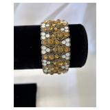 Amber & White Enamel Rhinestone Stretch Bracelet