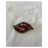 Vintage Red and Pink Rhinestone Brooch with