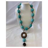 Bohemian-Style Turquoise and Wood Bead Necklace