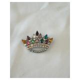 Crown Pin with Multicolor Rhinestones and