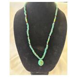Vintage Turquoise Bead Necklace w/Red Accent Beads