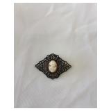 Vintage Silver Tone Filigree Cameo Brooch 2'x1.5'