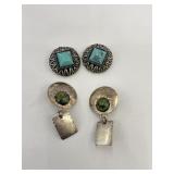 MB SF Sterling Silver Dangle Earrings w/Stone 2' &