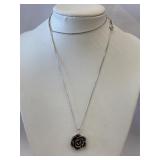 Box Chain Marked 925 Italy w/Flower Pendant