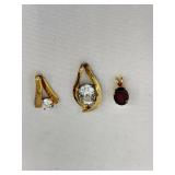 (2) Gold 925 CZ Pendants .5'x1', .5'x.5'