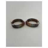 Silver Tone Multi Colored Rhinestones Pierced