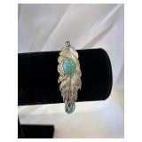 Silver Tone Stretch Bracelet with Faux Turquoise