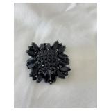 Vintage Black Rhinestone Flower Brooch 2.5'