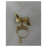 Gold Tone Bow & Mother Pin w/Gold G Letter