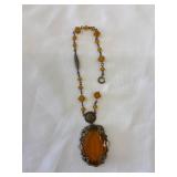 Vintage Art Deco Era Czech Amber Glass Necklace