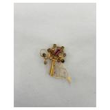 Vtg. Gold Tone Brooch w/Pink & Clear Rhinestones