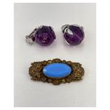 Napier Purple Faceted Clip Earrings 