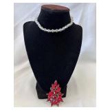 Vintage Signed Tammy Jewels Red Rhinestone Brooch