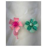 Two - Vintage Enamel Flower Brooches 2' wide
