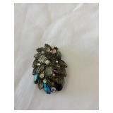 Vintage Brooch w/Smoky & Aurora Borealis