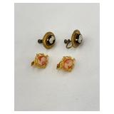 Two - Pairs Gold Tone Cameo Earrings