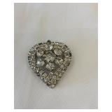 Vintage Clear Rhinestone Heart Brooch 4'x5'