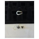 925 Sterling Silver Black Glass Dangle Earrings