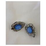 Vintage Clip Earrings w/Blue Star Center Stones on