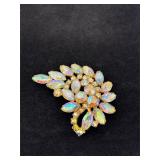 Vtg.  Gold-Tone Aurora Borealis Rhinestone Brooch