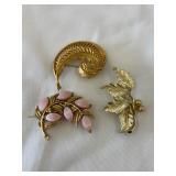Three - Gold Tone assorted Brooches 2.25'