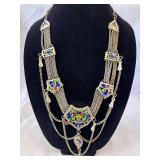 Vintage Tribal Oxidized Silver Tone Multi-Chain