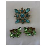 Rhinestone Brooch & Green Rhinestone & Bead