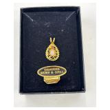 Gold Tone Ruby & Opal Pendant .25'