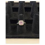 925 Cushion-Cut Amethyst and Diamond Halo Ring