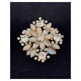 Aurora Borealis Brooch w/Molded Glass Rhinestones