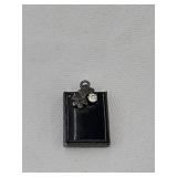 Black Onyx Locket Marked Silver with Flowers &