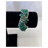 Emerald Green and Clear Rhinestone Link Bracelet