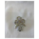 Vtg. Rhinestone Bow Brooch w/Yellowed Glass Stones
