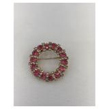 Pink & Clear Rhinestone Circle Brooch 1.25' wide
