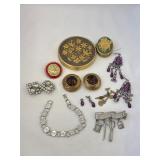 Compact  Pill Box  Earrings  Bracelet  Pins