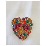 Signed Karu Multi Colored Rhinestone Brooch 2'x2'