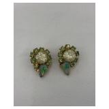 Vtg. Green Rhinestones and Confetti Lucite Stones