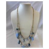 Double Brass Chain Necklace with Multi-Blue Beads