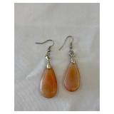 Silver Tone Pierced Earrings with Teardrop Pink