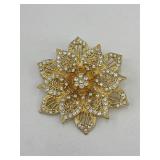 Large Gold-Tone Rhinestone Flower Brooch 3'