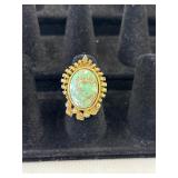 Gold Tone Ring with Large Center Stone Size 7